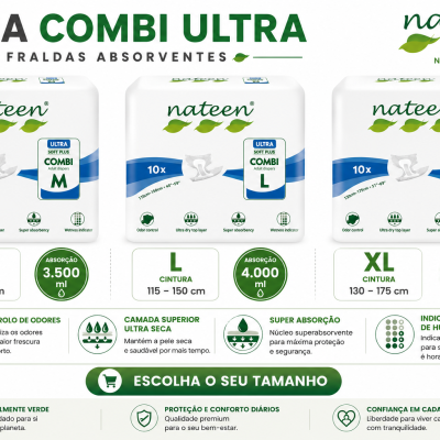 Fralda Nateen Combi Ultra | Máxima Absorção para Incontinência Grave a Muito Grave