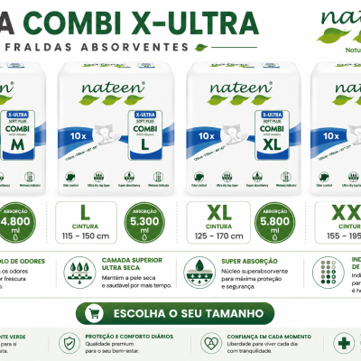 Fralda Nateen Combi X-Ultra | Máxima Absorção para Incontinência Muito Grave a Severa
