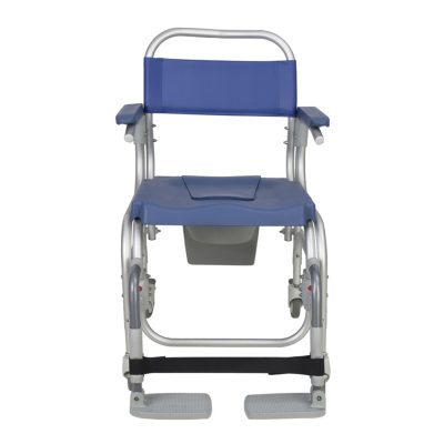 Vista frontal da Cadeira de Banho e Sanitária Atlantic - c/ Rodas e Patins