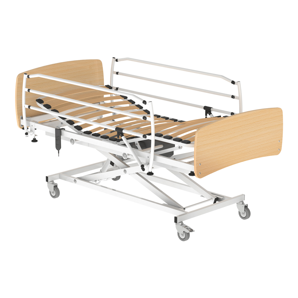 Cama articulada elétrica com elevação em tesoura com guardas laterais